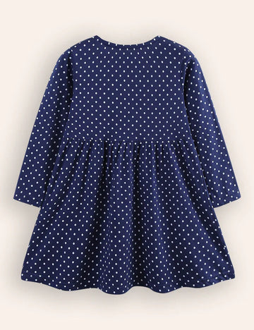 Blue Butterfly Appliqué Button Front Dress